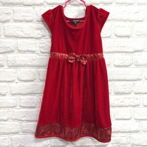George Girls Size 6/6 Red Velvet & Sequin Christmas Holiday Dress Formal  w/ Bow